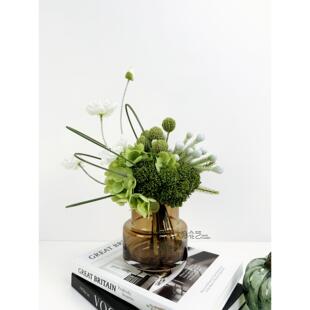 绣球花干花花束高级感真花玻璃花瓶摆件彷真花样板间客厅餐桌摆设