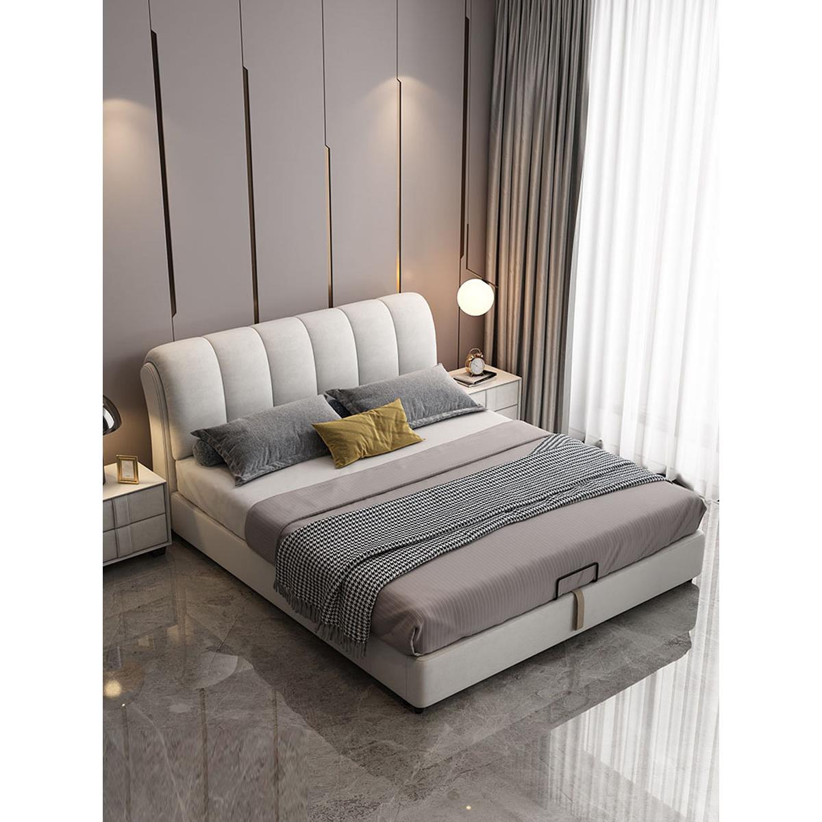 北欧布艺床现代简约科技布床主卧双人大床1米8婚床铺猫抓布真皮床