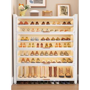 鞋柜靠墙家用入户收纳储物柜一体钢制多层门口防尘大容量鞋架子