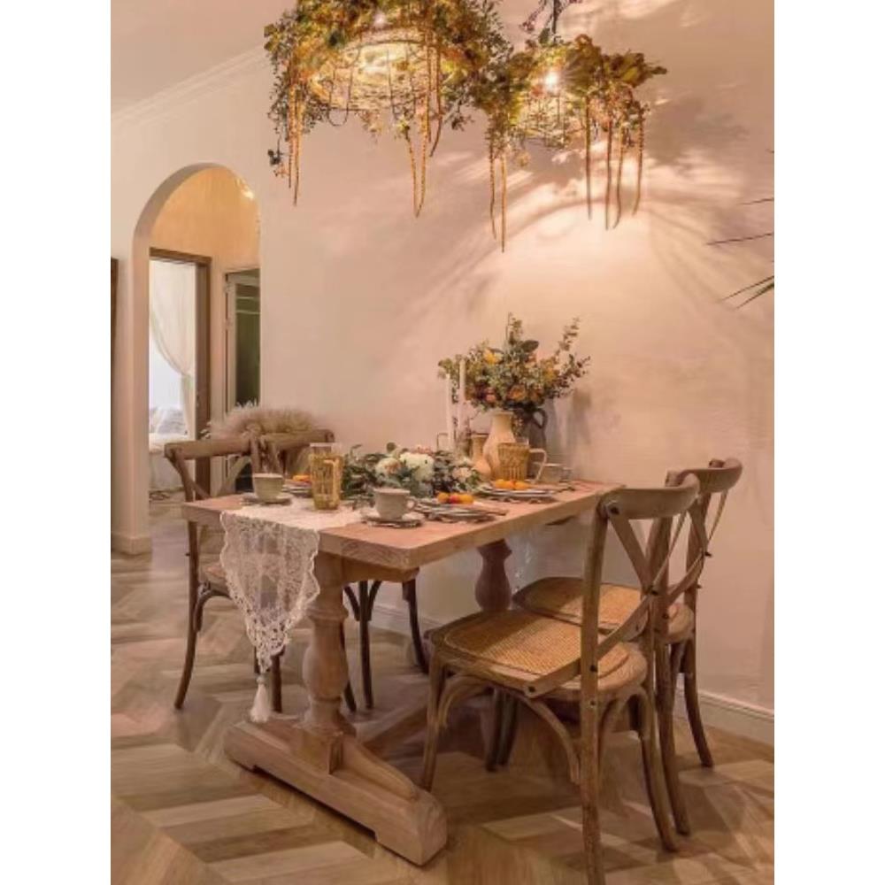 实木餐椅现代家用餐桌椅休闲靠背椅北欧复古椅背叉椅户外婚礼椅子