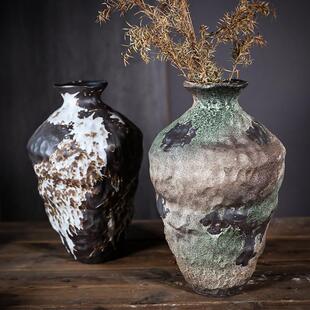 景德镇陶瓷大花瓶宅记覆古客厅禅宗摆件老粗陶干花盆立地插花花器