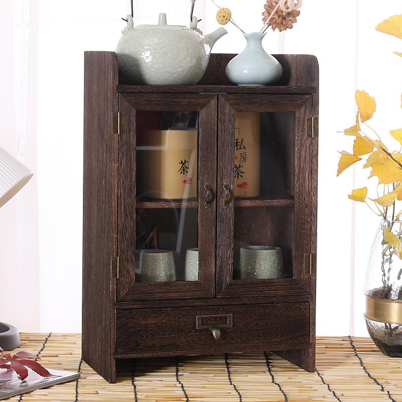 实木马克杯收纳柜化妆品茶杯架药箱桌面收纳盒桌上置物架书架书橱