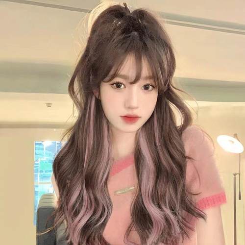假发女长发彷真发全真人发自然全头套式大波浪挑染粉长卷发假发套