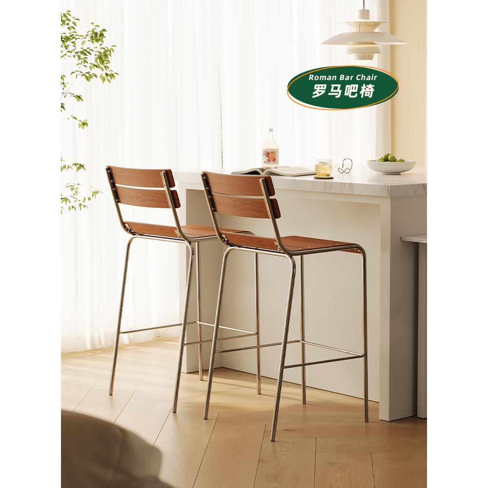 覆古吧台椅北欧家用高脚凳铁艺吧椅咖啡厅商用靠背吧台凳高脚椅