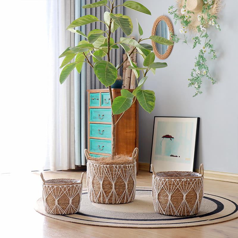 北欧藤编花篮艺术编织花盆民宿客栈装饰摆件盆栽套盆样板间编织篮
