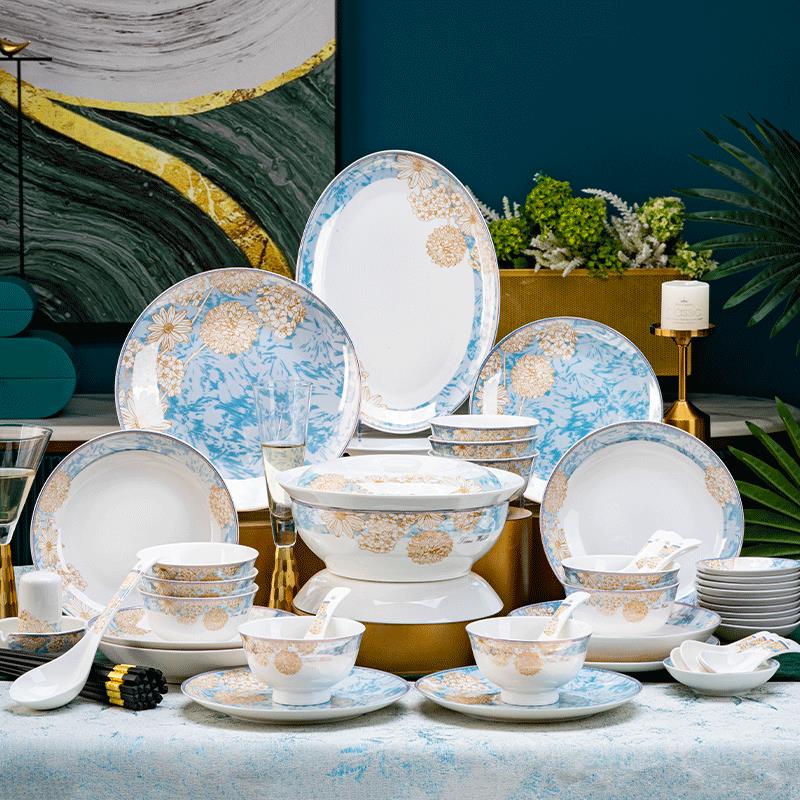 碗碟套装家用2025新款景德镇陶瓷餐具套组碗盘筷轻奢乔迁送礼