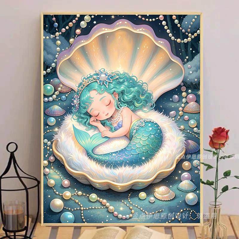 卡通可爱钻石画美人鱼公主5d手工点贴钻十字绣小幅卧室儿童房满钻,居家布艺,钻石绣,淘宝优惠券,粉丝福利购,淘宝优惠卷