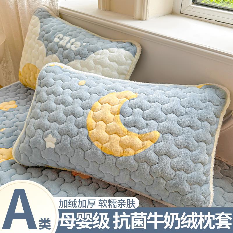 牛奶绒枕套一对装家用冬季保暖珊瑚绒枕头套单个48x74枕芯整头套