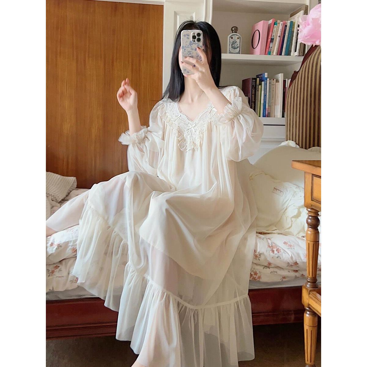 法式宫廷风新婚晨袍睡裙女纯棉公主睡衣春秋款长袖仙女甜美家居服