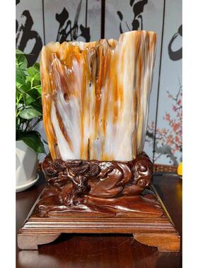天然缅甸树化玉原石木化石桌面观赏石头摆件客厅装饰品日常送礼