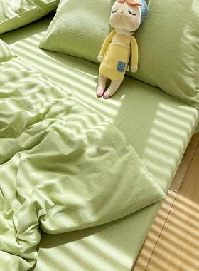 水洗棉绿色心情纯棉床单单件纯色100全棉被单学生宿舍可配三4件套