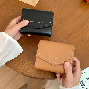 韩版 折叠卡包wallet 女士短款 钱包多卡位纯色零钱包短款