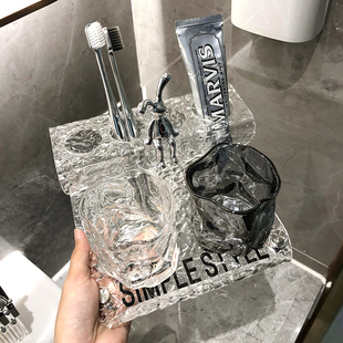 家用刷牙杯牙具杯情侣牙刷杯牙具缸杯子置物架 轻奢玻璃漱口杯套装