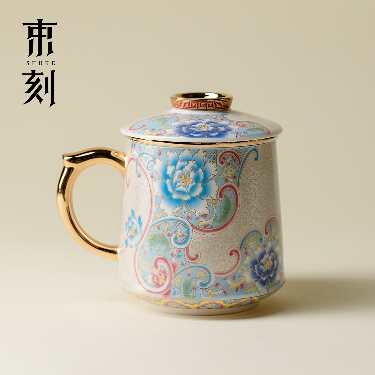 束刻高端纯银掐丝银马克杯陶瓷珐琅彩茶水分离办公杯个人专用水杯