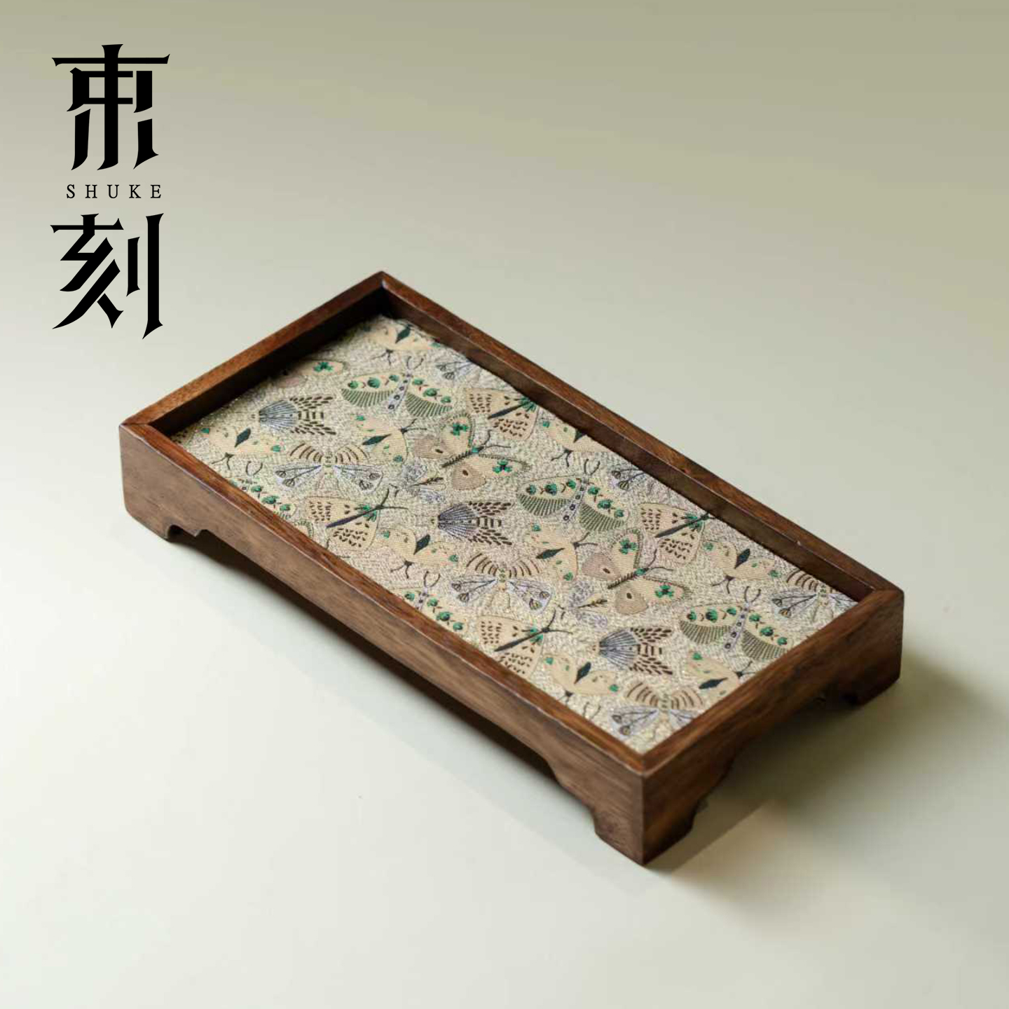 束刻日式胡桃木干泡茶盘新中式织锦布艺实木壶承精致养壶茶托茶台