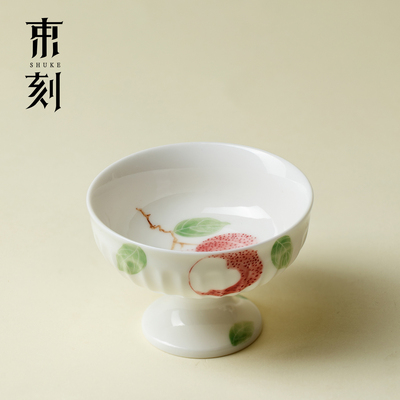 束刻 粉彩手绘红荔枝高足主人杯精致功夫茶杯个人专用杯喝茶单杯