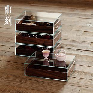 束刻胡桃木茶具收纳柜子玻璃防尘分离式展示置物架多功能储存摆件