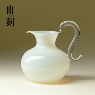 高端冰玉玻璃公道杯耐高温大容量茶海高硼硅手持分茶器均杯 束刻