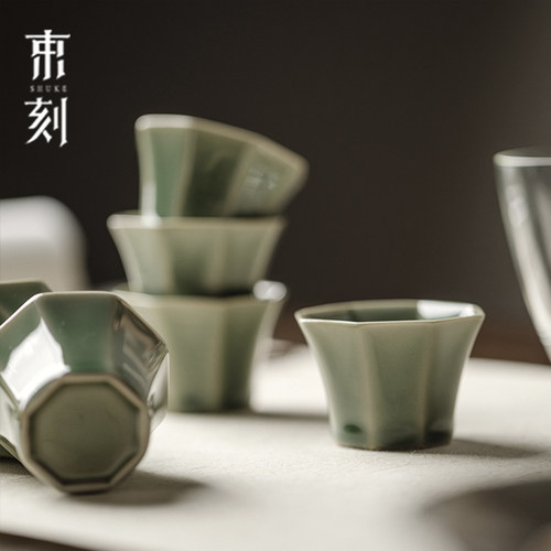 越窑青瓷陶瓷纯色主人杯品茗杯