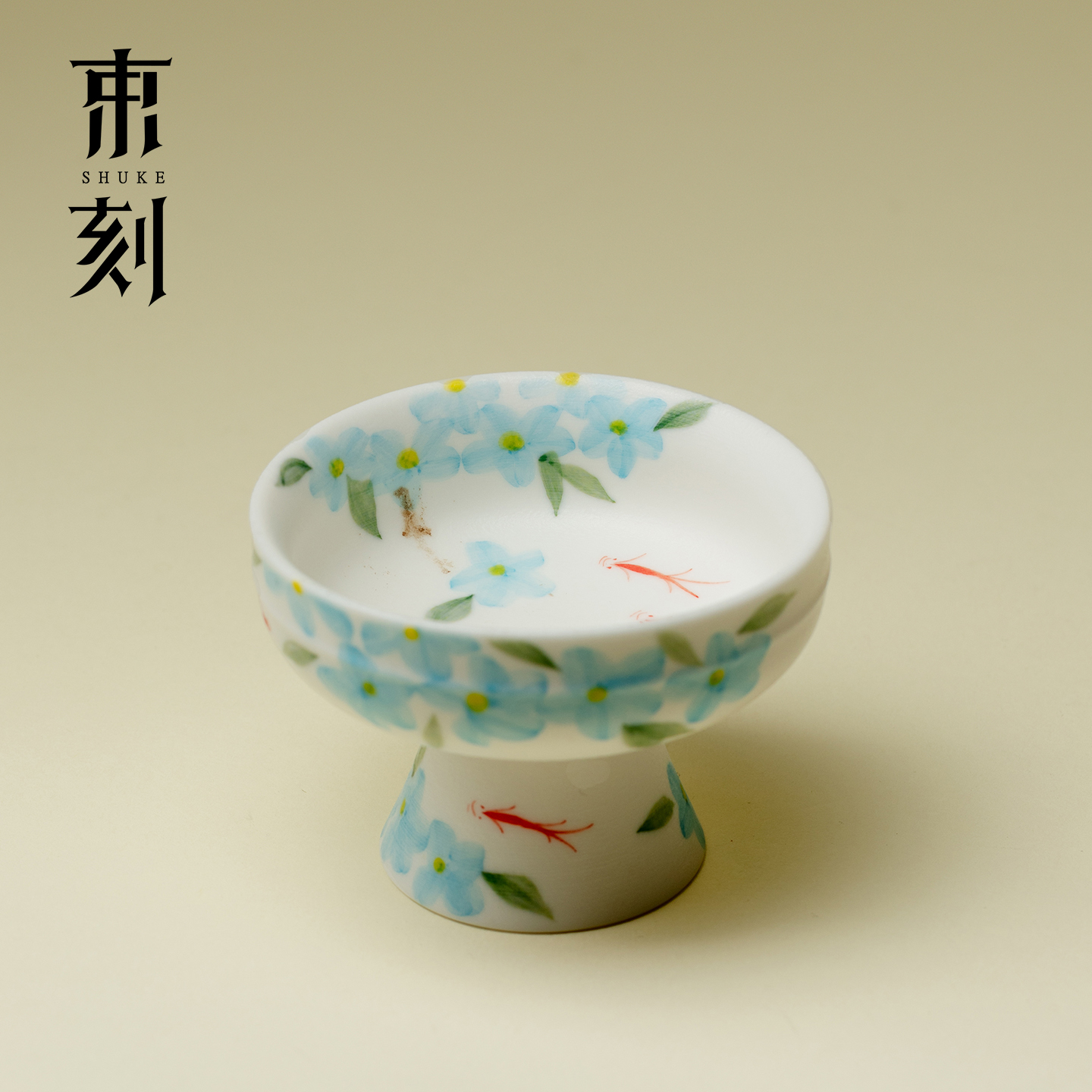 束刻纯手绘蓝星花高足主人杯釉下彩陶瓷功夫茶杯精致女士个人单杯