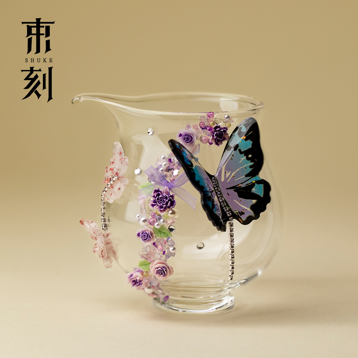 束刻 个性DIY蝴蝶玻璃公道杯精致女性茶具茶海分茶器创意沏茶公杯,餐饮具,公道杯,淘宝优惠券,粉丝福利购,淘宝优惠卷