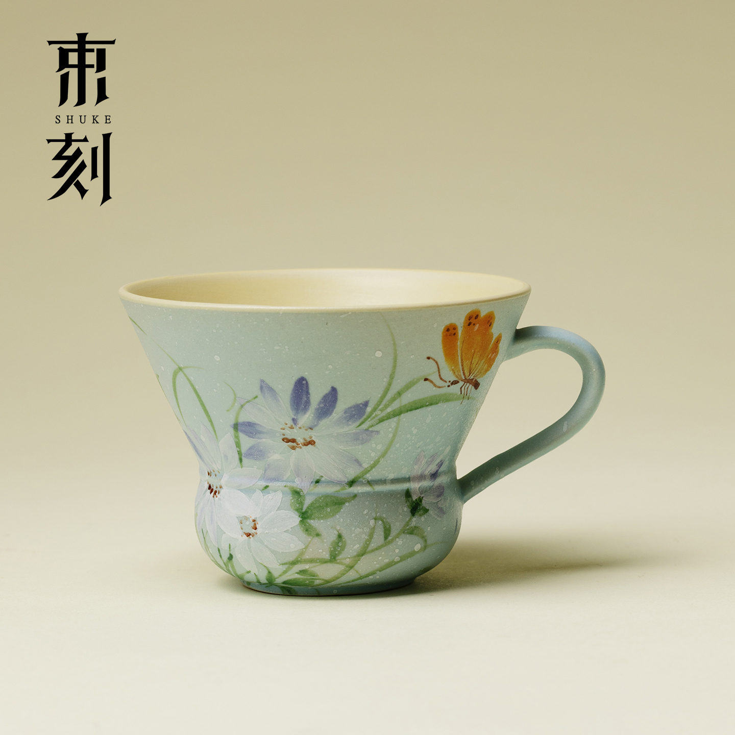 束刻 手绘花涧陶瓷茶杯釉下粉彩陶瓷主人杯精致女士咖啡杯水杯子