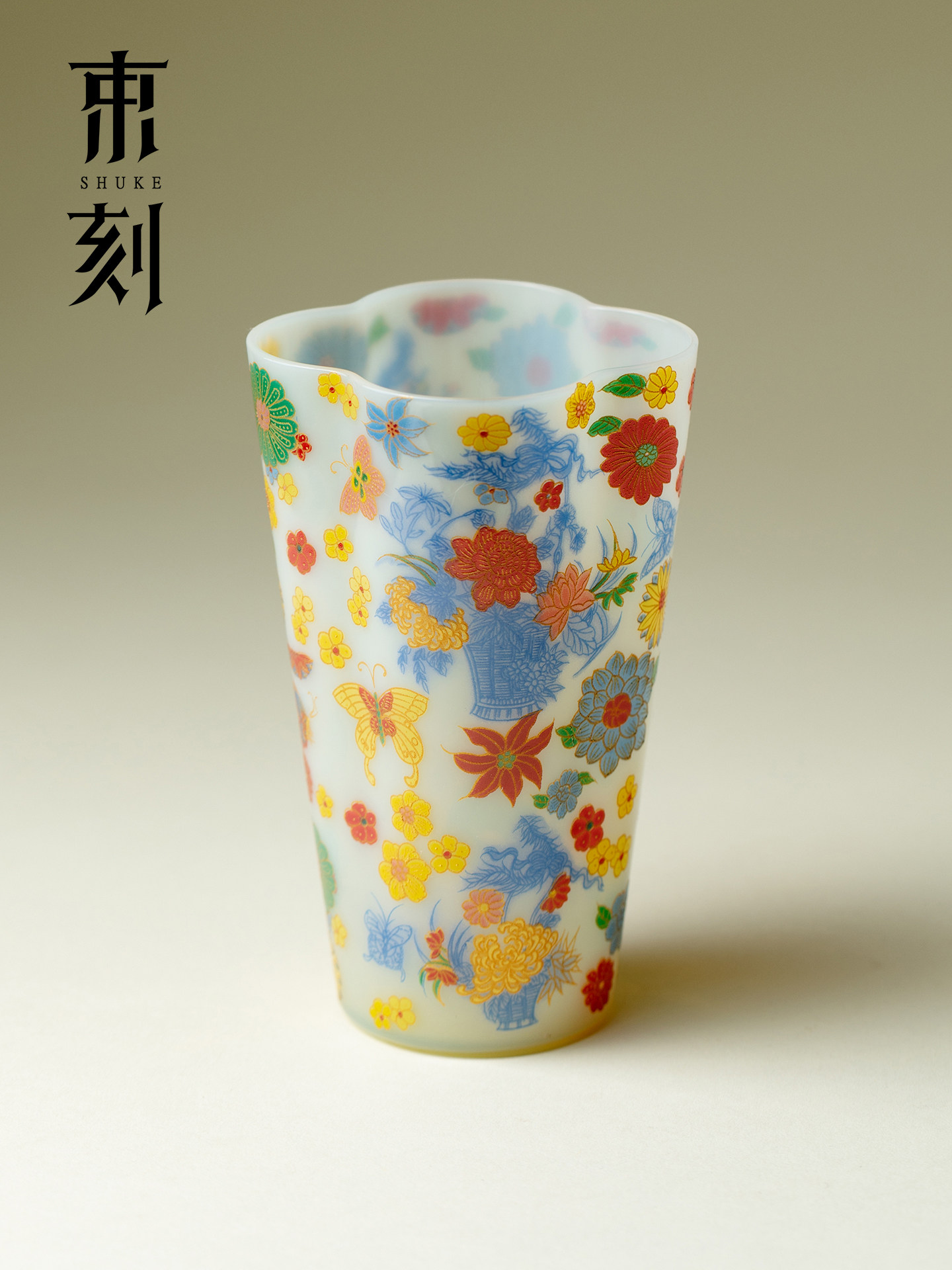 束刻冰玉繁花海棠茶杯耐热玻璃主人杯高级感个人专用杯品茗杯单杯图片