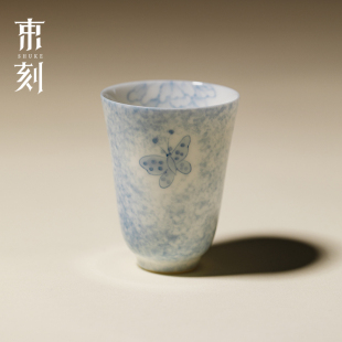 白瓷手绘蝴蝶主人杯高颜值功夫茶小杯个人专用品茗杯单杯 束刻