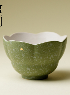 束刻 中国传统色绿色花口茶杯高档主人杯禅意家用品茗杯个人杯子