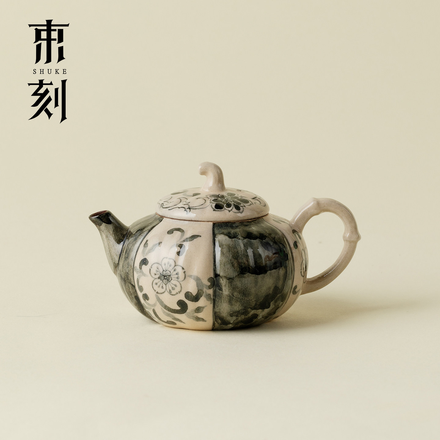 束刻手绘粉引青花南瓜壶粗陶中式复古仿生壶高档带球孔过滤泡茶壶,餐饮具,茶壶,淘宝优惠券,粉丝福利购,淘宝优惠卷