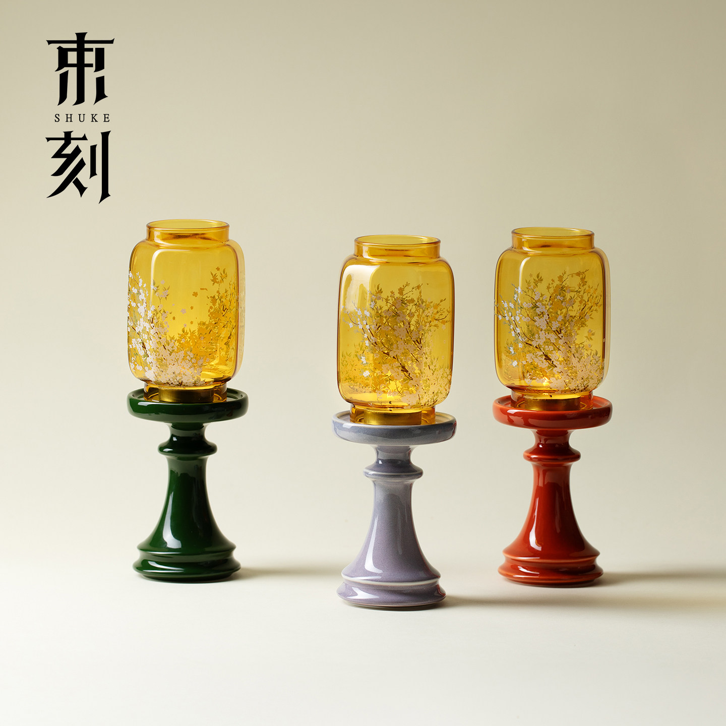 束刻禅意蜡烛块状玻璃烛台灯茶室陶瓷气氛灯古风蜡烛灯罩中式摆件