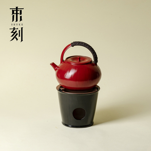 梵汝 大漆红藤编提梁茶壶酒精灯小风炉创意整套中式高级烧水茶壶