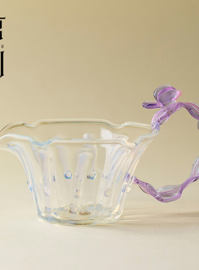 束刻仙女紫色耐高温玻璃公道杯带把手高端百搭茶具茶海分茶器均杯