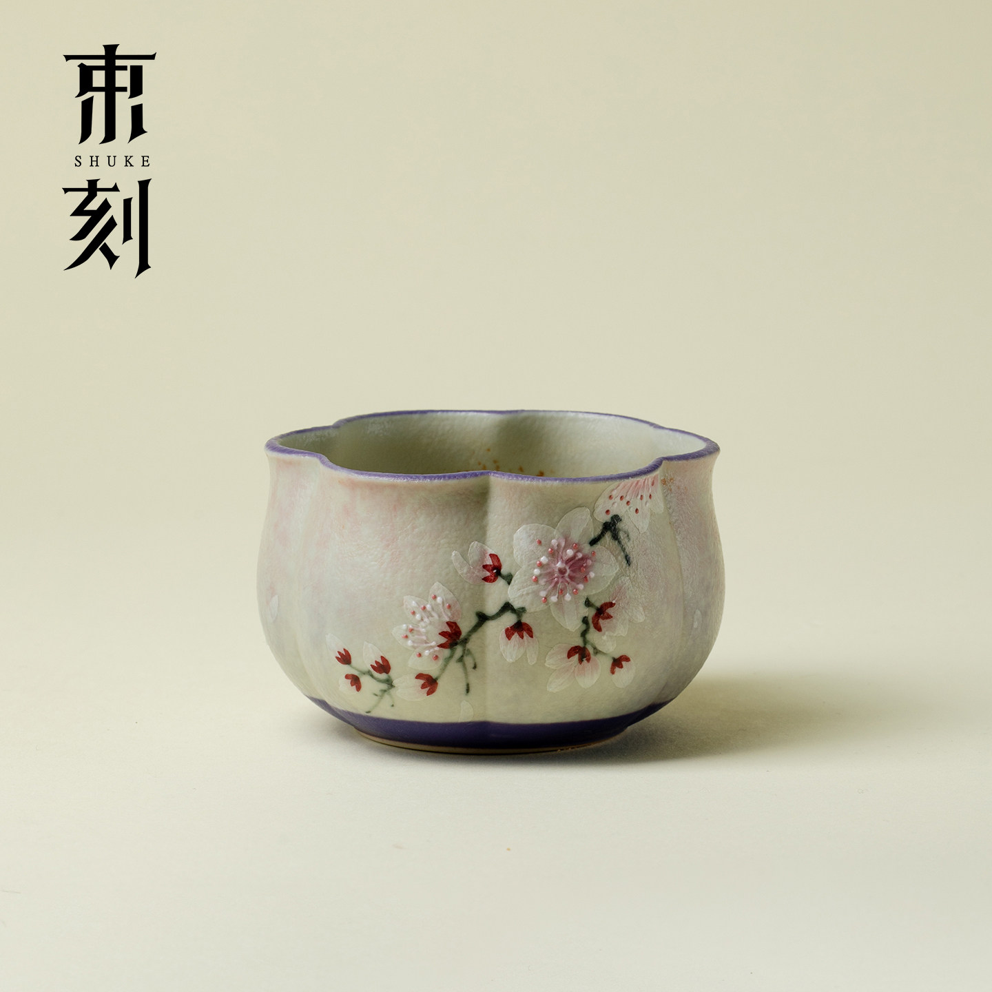 束刻 粉彩手绘梅花花口主人杯精致女士茶杯高颜值品茗杯家用茶具图片