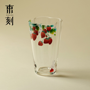 小清新草莓耐热玻璃主人杯功夫茶具盖碗透明茶杯女士饮水杯 束刻