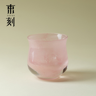 束刻 玫瑰红玻璃主人杯高端精品女士个人杯功夫茶具品茗杯单杯