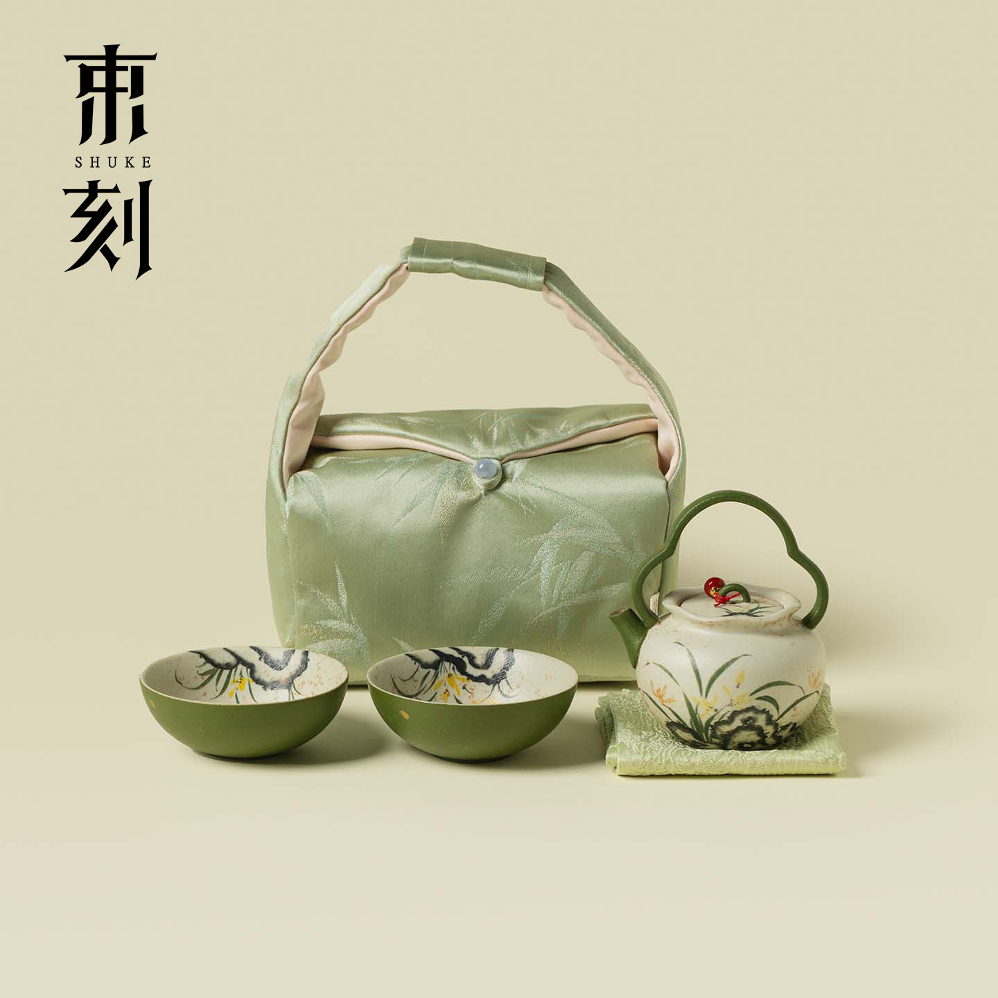 小青柑金兰花提梁壶一壶两杯