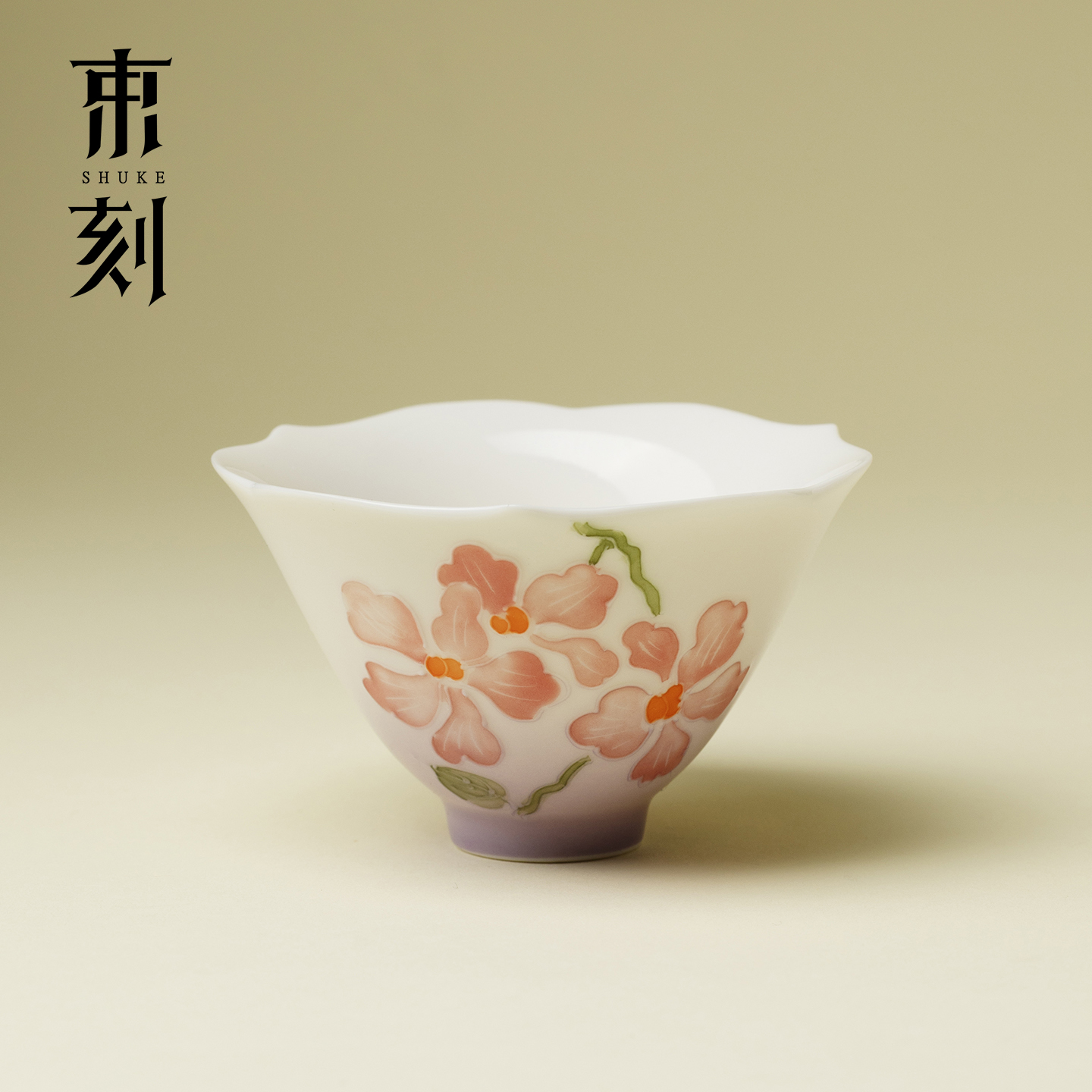 束刻 有田烧手绘蝴蝶兰斗笠杯精致女士功夫茶杯陶瓷主人杯品茗杯