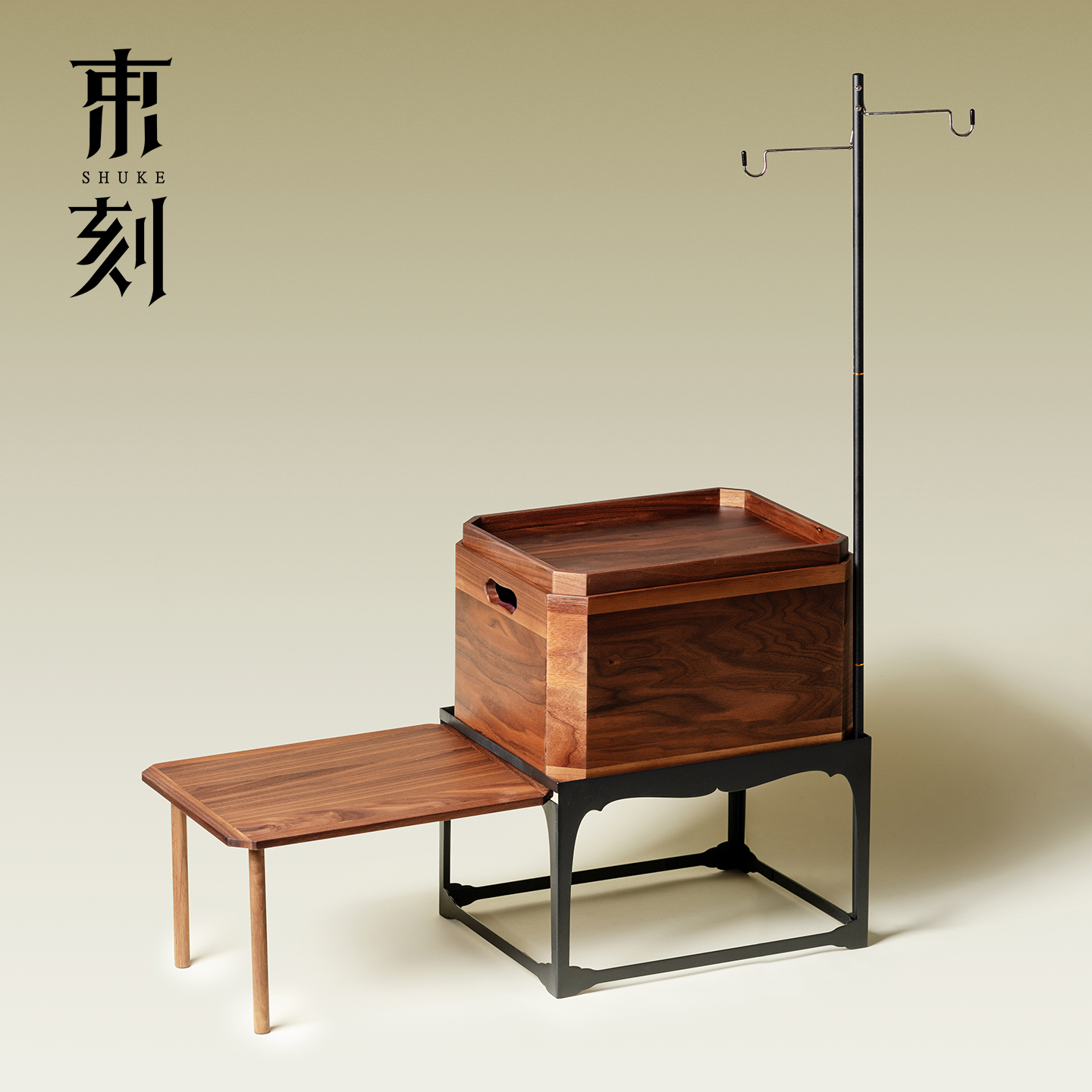 黑胡桃木云游移动茶箱小茶桌