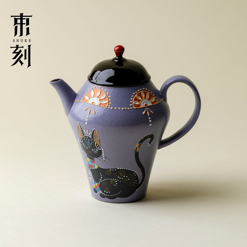 束刻 创意猫咪美人茶壶高端陶瓷手绘一人用泡茶壶带球孔过滤单壶