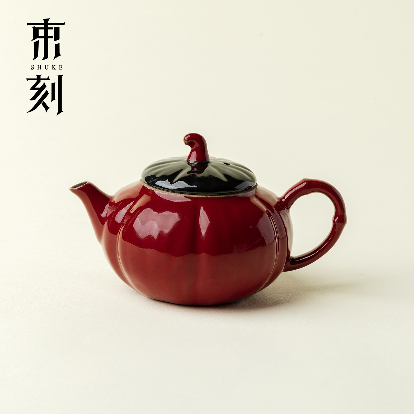 束刻赭梦红朱陶瓷泡茶壶红色复古家用南瓜壶新中式泡茶器功夫茶具