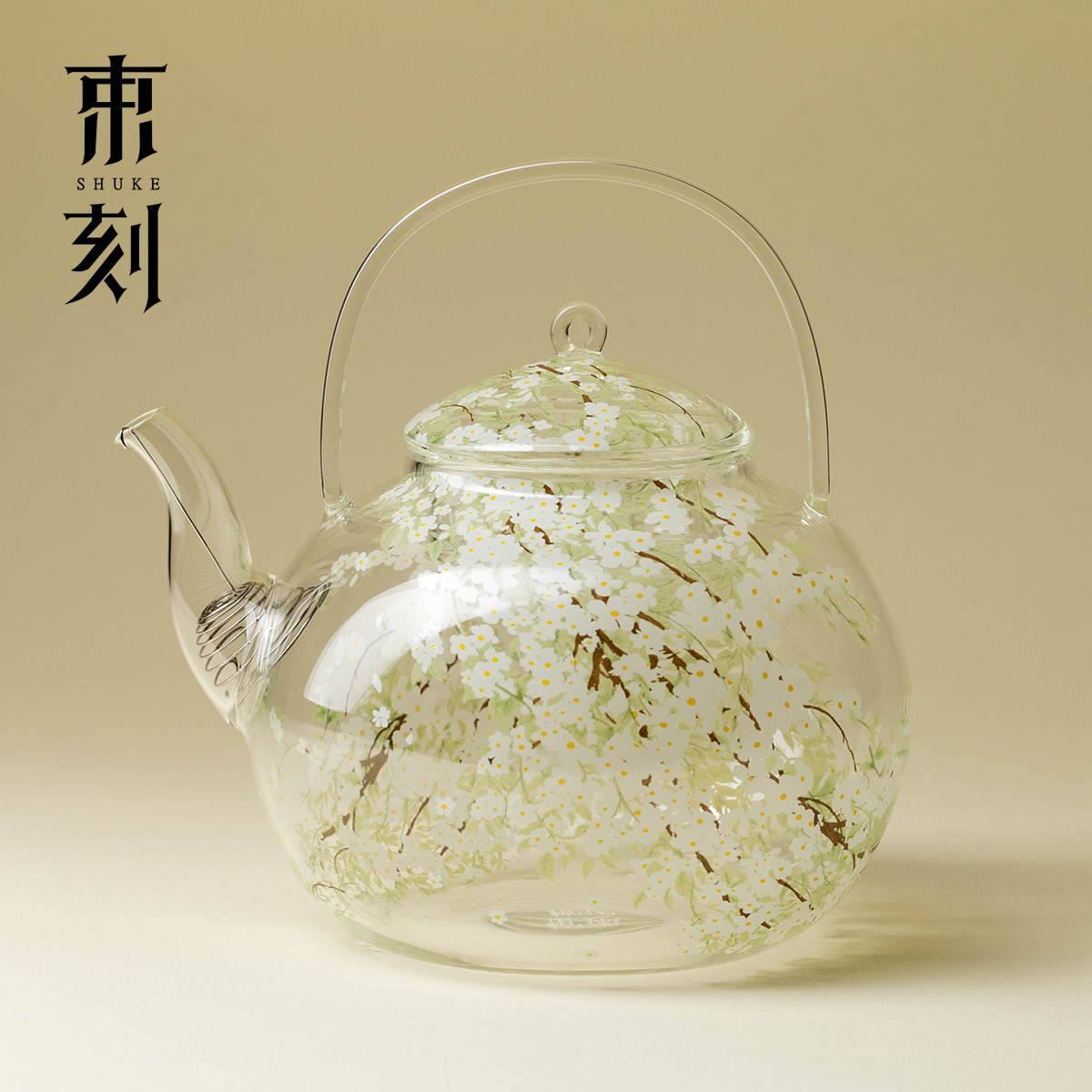 束刻梨絮高硼硅玻璃提梁煮茶壶耐热大容量花茶烧水壶可电陶炉加热