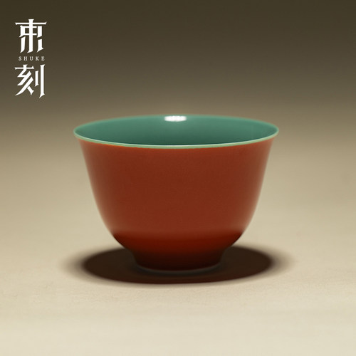 束刻白瓷故宫红主人杯功夫茶小杯家用陶瓷品茗杯个人专用茶杯单杯