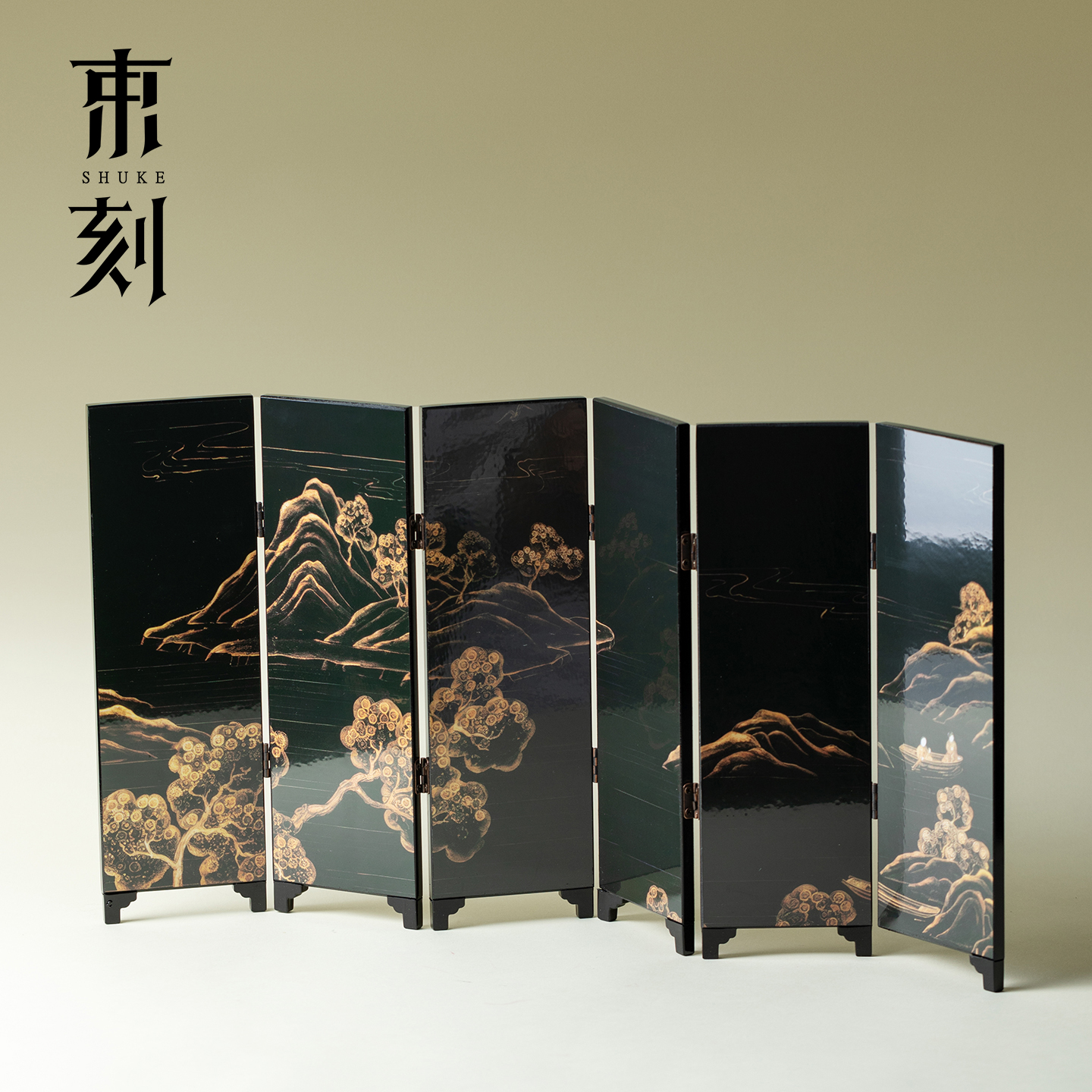 束刻 新中式松风小屏风茶空间茶桌摆件禅意轻奢双面玄关装饰画