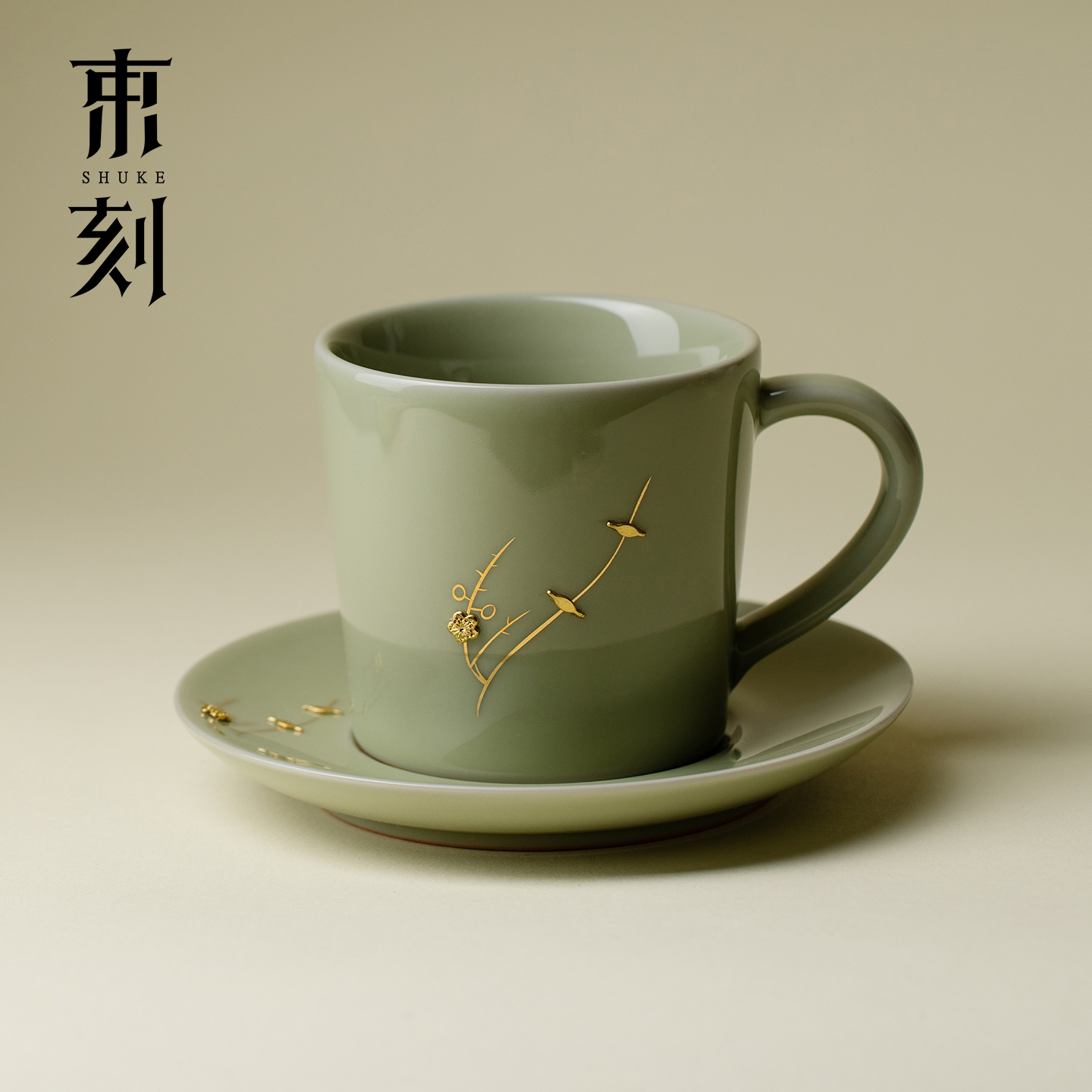 束刻 青瓷锔钉咖啡杯套装仿古铜钉工艺陶瓷马克杯家用牛奶杯水杯