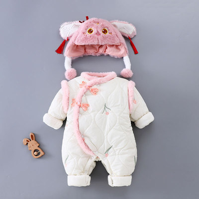 芭贝畅婴儿薄棉带帽连体衣