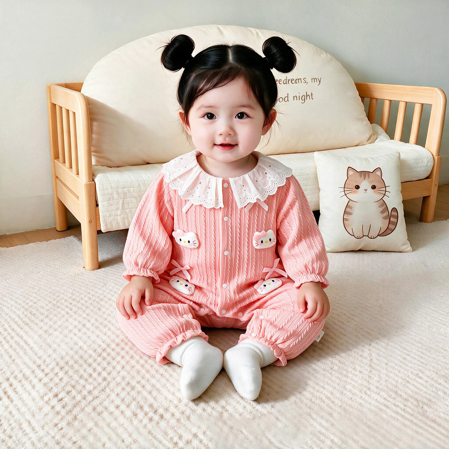 小月龄女宝春秋双层薄款无骨哈衣图片