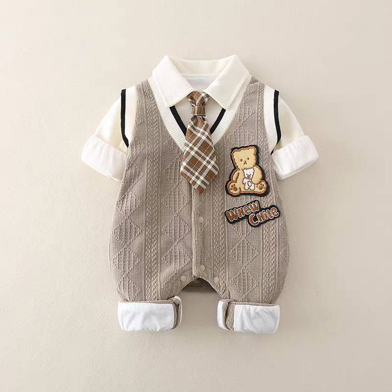 婴儿连体衣春秋双层学院风外出服可爱超萌一岁男宝宝衣服加绒哈衣,童装/婴儿装/亲子装,连身衣/爬服/哈衣,淘宝优惠券,粉丝福利购,淘宝优惠卷
