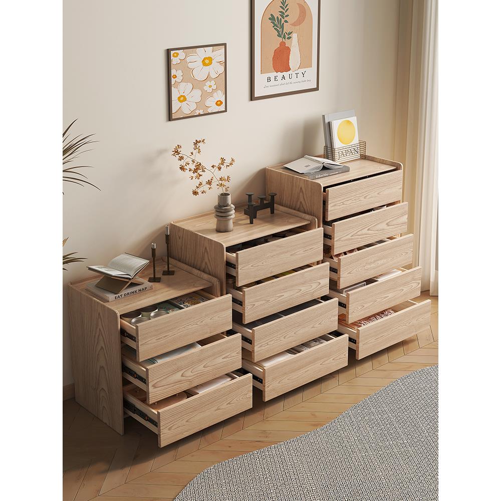 灰实木抽屉柜斯堪的纳维亚简单现代三五抽屉储物柜实木色卧室储物