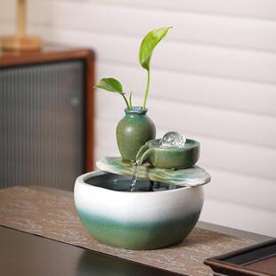 桌面迷你小鱼缸自循环陶瓷流水生财摆件自循环水供氧小型招财装饰